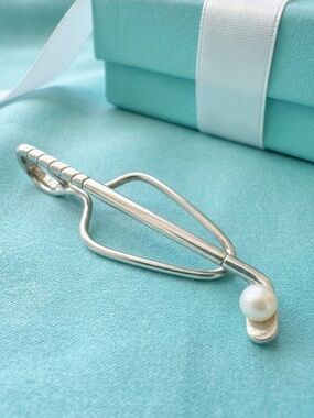 Tiffany & Co. Sterling Silver Golf Club Clip 925 Pearl Tie Bar & Money Clip Case